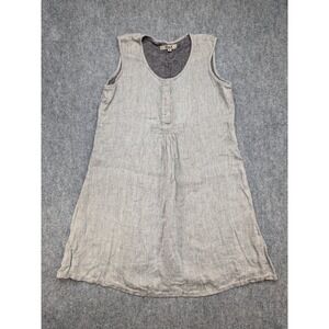 FLAX Women's Dress Medium Linen Button Front Lagenlook Beachy‎ Minimalist Earthy